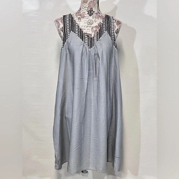 DOE & RAE Light blue Sleeveless embroidered top shift‎ dress size L. - Picture 7 of 14